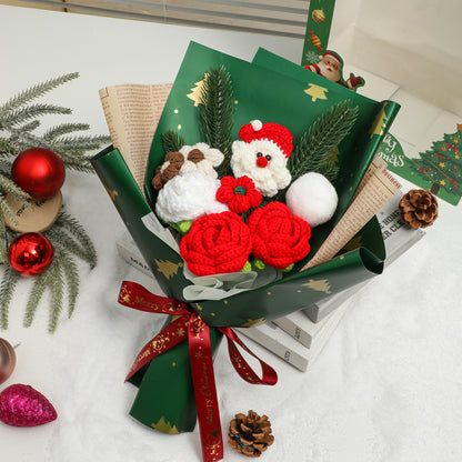 Christmas Crochet Santa Tree Rose Berry Bouquet