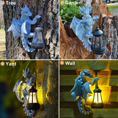 🔥ON SALE🔥Dragon Tree Hugger Garden Statue with Solar Lantern, Perfect Dragon Gifts & Yard Decor