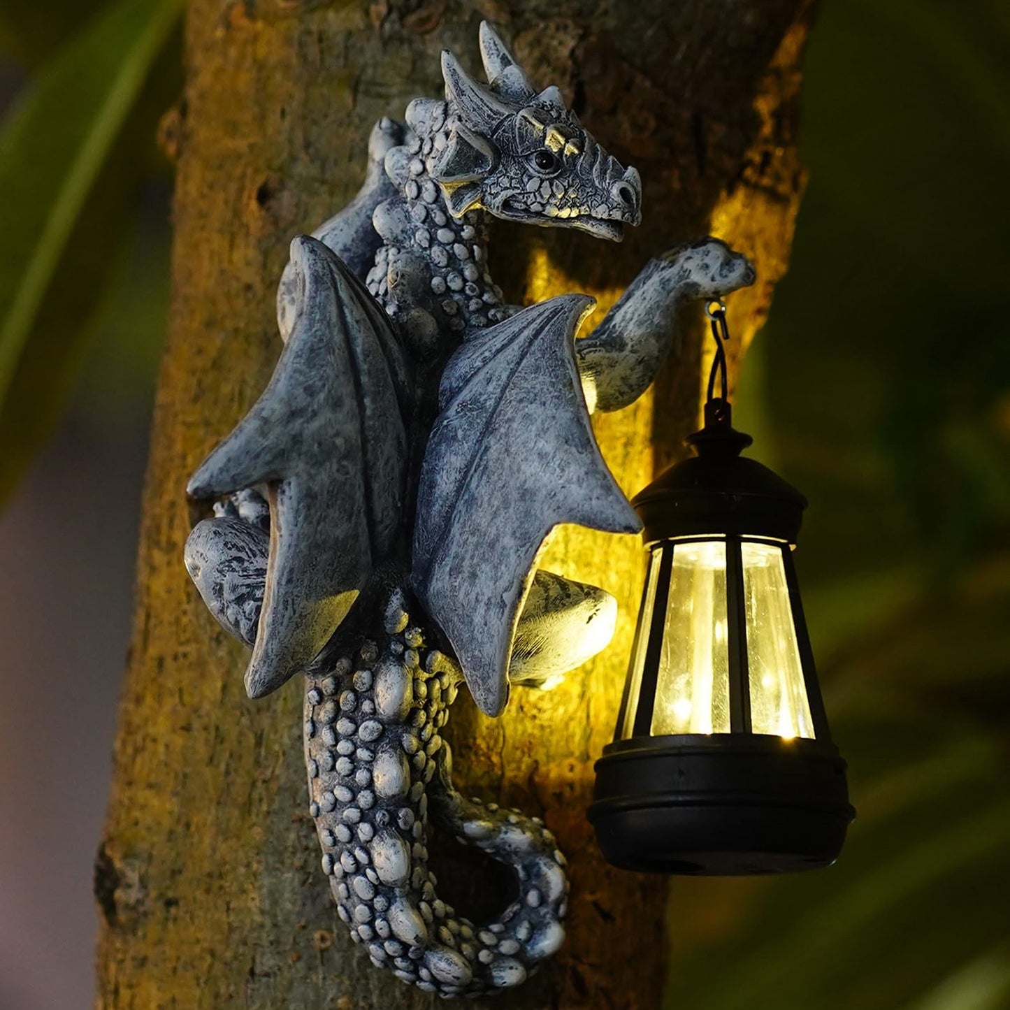 🔥ON SALE🔥Dragon Tree Hugger Garden Statue with Solar Lantern, Perfect Dragon Gifts & Yard Decor