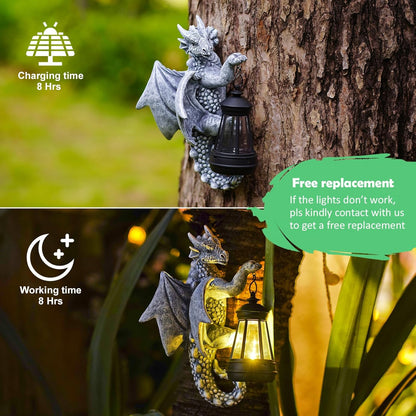 🔥ON SALE🔥Dragon Tree Hugger Garden Statue with Solar Lantern, Perfect Dragon Gifts & Yard Decor